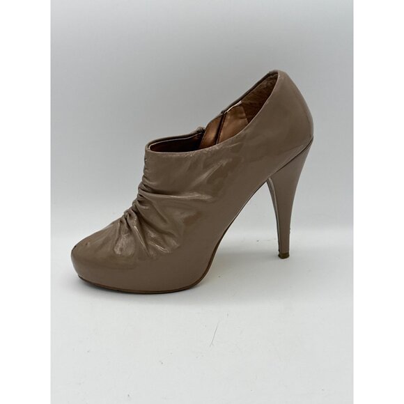 Steve Madden Womens Taupe Ruched Patent Leather Heeled Booties Size 7 - Picture 5 of 7